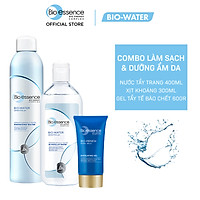 Combo làm sạch da Bio-Essence ( Xịt khoáng Bio-Water 300ml+ Nước tẩy trang 400ml+ Gel tẩy tế bào chết Renew 60gr)