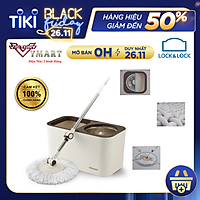 Bộ Lau Nhà Xoay Tay Lock&Lock Dual Bucket Spin Mop ETM478 ( thùng giặt , cây , 2 bông lau)