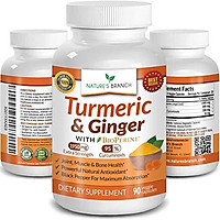 Extra Strength Turmeric Curcumin with Ginger & BioPerine - 1950mg Joint Pain Relief Supplement for Inflammation with Black Pepper Powder Extract - Premium Made in USA Vegan Non GMO Pills - 90 Capsules