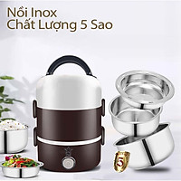 Cặp Lồng Cắm Điện 3 Tầng ruột inox Cao Cấp Giữ Nóng Thức Ăn Liên Tục ( Giao màu ngẫu nhiên )