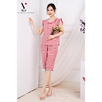Đồ bộ nữ cộc tay - Đồ bộ mặc nhà - Đồ ngủ mặc nhà nữ - Đồ bộ nữ lửng - Set bộ đũi mặc nhà nữ Vicci BDT.01 áo cánh tiên quần lửng hoạ tiết hoa trắng