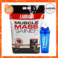 Combo Sữa tăng cân Muscle Mass Gainer vị Chocolate của Labrada, hỗ trợ tăng cân tăng cơ nạc (5.4kg) - Bình lắc THOL (Màu ngẫu nhiên)