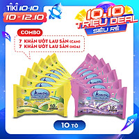 Combo 1 Thùng 14 Gói Khăn Ướt Lau Sàn Lau Bếp Kháng Khuẩn Tiện Dụng IHOMEDA - ( 7 gói hương Cam + 7 gói hương Hoa Tím ) ( 10 khăn/ gói)