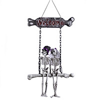 Halloween Welcome Plaque Skull Bride Groom Hanging Decoration Halloween Flying Skeleton Welcome Sign Ornament Gift for