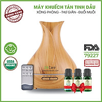 Máy khuếch tán Tinh Dầu 24Care Tulip màu Vàng Ultrasonic 500ml, Tặng 2 Chai Tinh dầu Sả Chanh + Bạc Hà 24Care 10ml | Xông Phòng | Kèm Remote Điều Khiển |Công nghệ siêu âm tiên tiến.