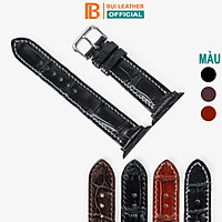 Dây apple watch da cá sấu đốt tre D108-da thật-khâu tay thủ công cao cấp, dây đeo apple watch series 3-series 4-series 5-series 6-se size 38mm-40mm-42mm-44mm, thương hiệu Bụi leather chuyên đồ da thật, BH 12tháng