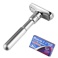 Double Edge Safety Razor for Men, Zinc Alloy Classic Safety Razor Beard Shaver with 5pcs Stainless Steel Replacement Blades