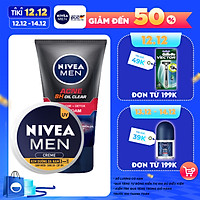 Combo NIVEA MEN chăm sóc da cho nam Sữa rửa mặt Detox Bùn khoáng giảm mụn (100g) - 83940 & Kem dưỡng da 3in1 giúp sáng da cấp ẩm (30g) - 83923