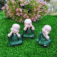 Bộ 03 tượng chú tiểu Tam Không size nhí 7cm - tặng kèm 50 xu vàng mini may mắn
