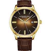 Stuhrling Original Classic Cuvette II Mens Watch - Swiss Quartz Analog Date Wrist Watch for Men - Stainless Steel Mens Designer Watch with Leather Strap 490 Series