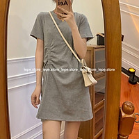 Váy Đầm suông dáng ngắn Cộc Tay cổ tròn Basic thắt chun dáng chữ A polo (Ảnh thật)