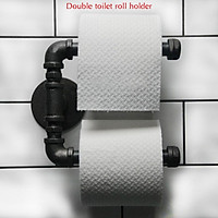 Industrial Steampunk Rustic Look Iron Pipe Double Toilet Roll Holder With Screws