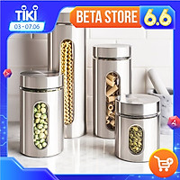 Hộp Đựng Thực Phẩm SPEVI Bằng Thủy Tinh Bọc Inox Không Gỉ Đủ Loại Kích Thước Hình Trụ Tròn Chất Liệu Cao Cấp (Combo 4 Hộp) - Hàng Chính Hãng
