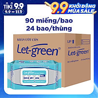 Thùng 24 Bao Khăn Ướt Cồn Let-green 90 Miếng/Gói (90 Tờ x 24)