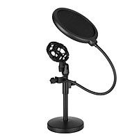 Dual Purpose Desktop Microphone Stand Adjustable Mic Stand Microphones Desk Bracket Anti-slip Base with Pop Filter,