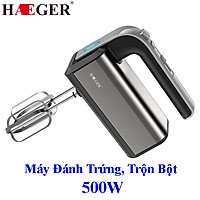 Máy đánh trứng cầm tay HAEGER Turbo 500W, 5 tốc độ cực mạnh trộn bột làm bánh, vỏ inox bền đẹp - Hàng chính hãng