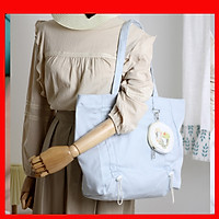 Túi tote vải canvas phom ngang phối dây rút trước và túi tròn in hình thời trang COVI nhều màu sắc T2