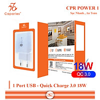 Củ Sạc Nhanh Quick Charge 3.0 Siêu Bền, 1 cổng USB , Chống Nóng, Sạc Nhanh 3.0 - Chính Hãng CAPARIES VIỆT NAM
