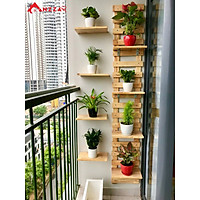 Kệ gỗ ban công, kệ trang trí ban công Anzzar treo cây, hoa