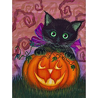 Bimkole 5D Diamond Painting Cat & Pumpkin Full Drill DIY Rhinestone Pasted with Diamond Set Arts Craft Decorations (12x16inch)