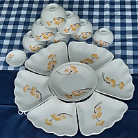 Bộ bát đĩa sứ Bát Tràng cao cấp hình hoa mặt trời 16 món (ĐK45cm)