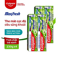 Bộ 4 Kem đánh răng Colgate Trà Xanh the mát Maxfresh 230g/tuýp tặng bàn chải đánh răng lông tơ cao cấp