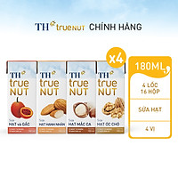 4 Lốc sữa hạt hạnh nhân, mắc ca, óc chó, gấc của TH True Nut 180ml (180ml x 4 hộp)