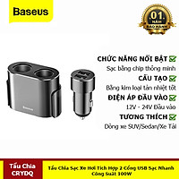 Bộ Chia Tẩu Sạc Trên Xe Ô Tô 12 V-24V Tích Hợp 2 Cổng USB Sạc Nhanh Công Suất 100W Hàng Chính Hãng Baseus