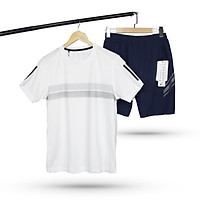 Set Nguyên Bộ Quần Áo Nam Áo Có Cổ Ngắn Tay Trắng Quần Short Gió Vải Si Xanh Dương Dù Thời Trang Nam Tính Hàng Cao Cấp Big Sport