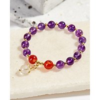 Vòng tay phong thuỷ thạch anh tím mix mã não đỏ charm bi bạc 925 mạ vàng - Mệnh Hoả Thổ - Cami.J