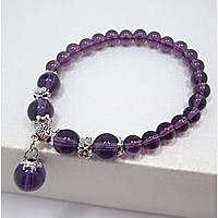 Vòng tay phong thủy đá Thạch Anh Tím 6 ly mix Charm Bạc 925