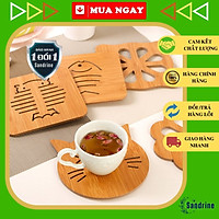 Đế Lót Ly Cốc Bát Chén Dĩa Bằng Gỗ Tre Thân Thiện Môi Trường Chịu Được Môi Trường Ẩm - Kích Thước 9.5 x 9.5 cm - Hàng chính hãng Sandrine - Nhiều Họa Tiết Ngộ Ngĩnh Được Giao Nhẫn Nhiên