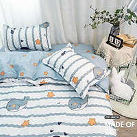 Bộ Chăn Ga Gối Cotton 3D Drap Giường Cá Voi - Ga Trải Giường Thiết Kế Mịn Decor
