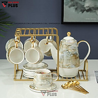 (Có sẵn) Bộ Ấm Trà Sứ Cặp Đôi Hươu Xanh Ngọc Lục Bảo | Kèm Ly, Kệ & Tách Sang Trọng | Quà Cưới & Quà Tân Gia Ý Nghĩa