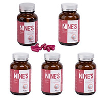 Combo 5 Hộp Viên Uống Trắng Da Nine's Beauty Giúp Trắng Da Mờ Nám Tàn Nhang chống lão hóa giảm nếp nhăn điều hòa nội tiết tố Công Nghệ Nano Glutathione, Collagen, Nano Curcumin