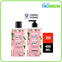 Combo 400ml x2 Sữa Tắm Và Sữa Dưỡng Thể Love Beauty And Planet Làm Sáng Da Với 100% Tinh Dầu Hoa Hồng Bulgaria