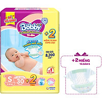 Tã Dán Bobby Điệm Thun Thấm Mồ Hôi S30 (30 Miếng) + 2 Miếng