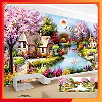 Tranh Đính Đá PHONG CẢNH NGÔI NHÀ HẠNH PHÚC (ĐÁ KIM CƯƠNG ABC CAO CẤP)