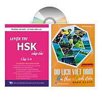 Sách - combo: Luyện thi HSK cấp tốc tập 2 (tương đương HSK 3+4 kèm CD) + Du lịch Việt Nam Ẩm thực và cảnh điểm (in màu, có audio nghe, giấy ảnh c2) +DVD tài liệu