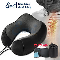 Gối kê cổ, tựa cổ chữ U cao su non EMA cho người lớn - Tặng kèm túi đựng, bịt mắt, bịt tai - Dùng cho dân văn phòng ngủ trưa, du lịch, lái xe. sinh viên...