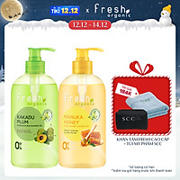 Combo 2 chai Gel tắm Fresh Organic Sáng da Dưỡng ẩm vượt trội chiết xuất từ mận Kakadu và Mật ong Manuka hữu cơ 500g