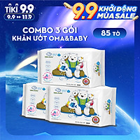 Combo 3 gói Khăn ướt làm sạch tinh khiết dành cho bé Oma&Baby với công thức Chlorhexidine Digluconate kháng khuẩn an toàn, dịu nhẹ trong khăn ( 3 gói 85 tờ ) - Combo 3 packages of Oma&Baby premium baby wet wipes ( 85 sheets per package)