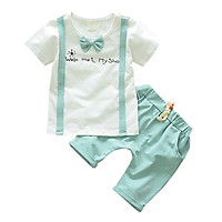 Cotton O-Neck 1-4T Bow light blue Summer Casual Baby Boy Cute T-Shirt And Pant Kit Kids Toddler Two-piece Outfit Set S/M/L/XL
