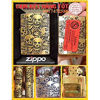 Bật Lửa Zippo Khắc Ăn Mòn Hình Đầu Lâu, Đáy Lồi, RUỘT VÀNG