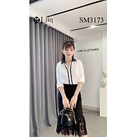 Áo sơ mi nữ công sở màu Trắng kết hợp Viền Black chất lụa mát LINBI SM3173