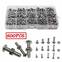 500PCS M2/M3/M4 Stainless Steel Hex Socket Bolt and Nuts Set Fastener Hardware Hexagon Head Cap Screws Flat Washer Kit Tool with Storage Box