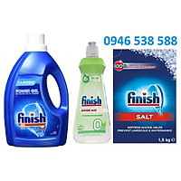 Combo Nước bóng finish Hữu cơ+Nước rửa bát Finish Gel 1.5L+1.5kg Muối rửa bát Finish chuyên dùng cho máy