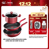 Bộ 3 Chảo chiên, Nồi, Chảo chiên sâu lòng Tefal So Chef 21 - 22 - 24cm - Dùng mọi loại bếp - Chấm đỏ báo nhiệt thông minh - Hàng chính hãng - Hàng chính hãng