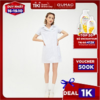 Đầm dáng suông nữ thiết kế kẻ sọc cổ vest màu xanh trẻ trung GUMAC DB524