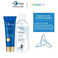 Combo sạch sâu dịu nhẹ Bio-Essence ( Nước tẩy trang Bio-Water Micellar Water 100ml + Sữa rửa mặt dưỡng da Bio-Renew tinh chất sữa ong chúa 100g)